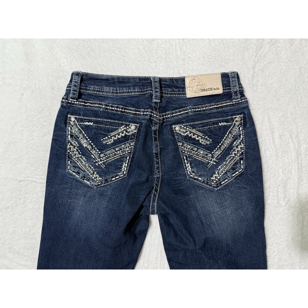 Grace In LA Jeans Womens 27 Blue Embroidered Dark Wash Bootcut Denim‎ 27x33